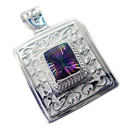 Pendentif en quartz mystique rectangulaire et argent 925 fait main