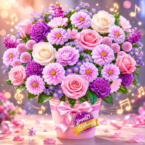Image of APOTODITO Birthday Cards, Birthday Card with Music and Light, Flower Bouquet 3D Card for Mom, Women, Wife (Birthday Purple Flower)