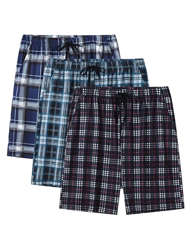 AjezMax Pantalones De Pijama Para Hombre Cortos Algodón Pack De 3 Cuadros Ropa De Dormir Shorts con bolsillo