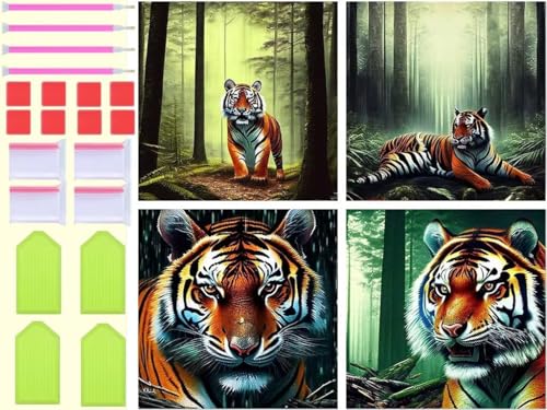 Kit Diamant Painting Tigre 5D à Offrir - Activité Manuelle Créative Famille Pack de 4