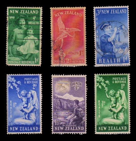 ISC~ New Zealand (1947-1958) - Health Stamps, 6 Different Used Old Stamps, All Genuine Postage Stamps~ STAMPEX