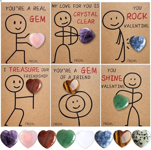 Valentines Day Gifts for Kids - 24 Pack Valentines Cards with Heart-Shape Crystals - Funny Valentine Gems Exchange Gift for Boys Girls Toddler School Classroom Party Favors