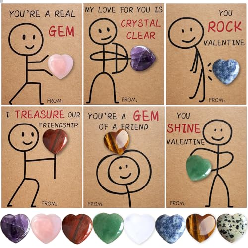 MBMFT Valentines Day Gifts for Kids - 24 Pack Valentines Cards with Heart-Shape Crystals - Funny Valentine Gems Exchange Gift for Boys Girls Toddler School Classroom Party Favors