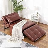 Vonanda Leather Ottoman Sleeper Chair Bed, Small Modern Couch Multi-Position Convertible with...