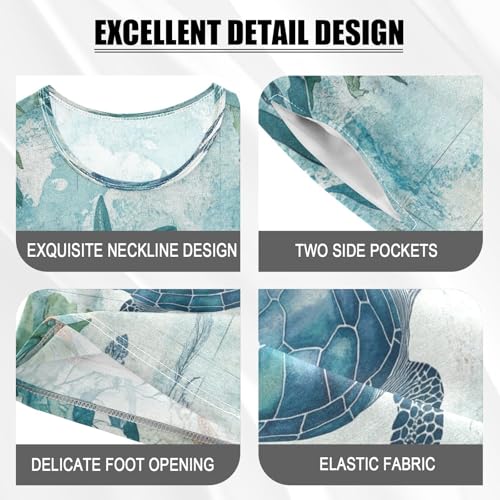 senya Short Sleeve Pajamas Sets Summer Cotton Sleepwear Green Starfish Sea Turtle4