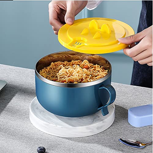 Sdfgh 1000-Ml Instant Noodle Bowl Household Stainless Steel Bowl With Lid Large Bowl Office Noodle Bowl Rice Bowl (Color : C, Size : One Size) #TOP3
