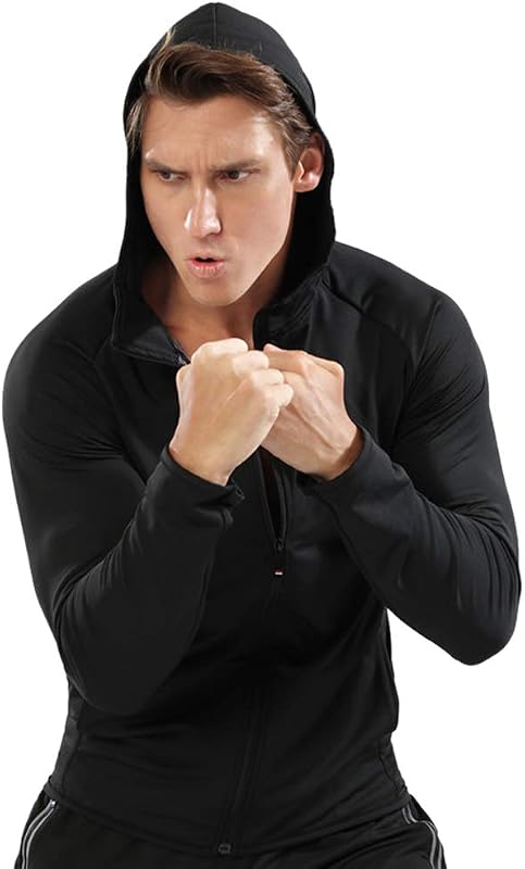 Muscle Alive Men's Zip Running Hoodies Sport Jackets Fitness Gym Shirt Top Sports