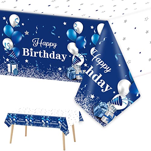 3 Pieces Navy Blue And Silver Birthday Tablecloths For Happy Birthday Party Decorations Plastic Disposable Silver Glitter Theme Table Covers For Boys Girls Men Women Birthday Supplies, 54 X 108 Inches #TOP10