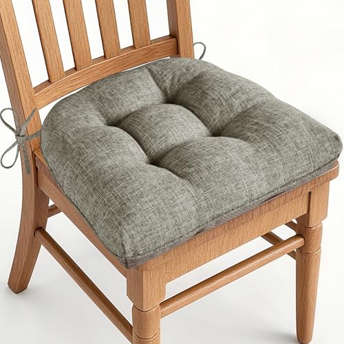 Image of AddGrace Chair Cushions for Dining Chairs Set of 1 Kitchen Seat Cushions with Ties and Non Slip Backing Tufted Indoor Seat Pad for Kitchen Dining Room 18 inch x 17 inch x 3 inch Heather Grey
