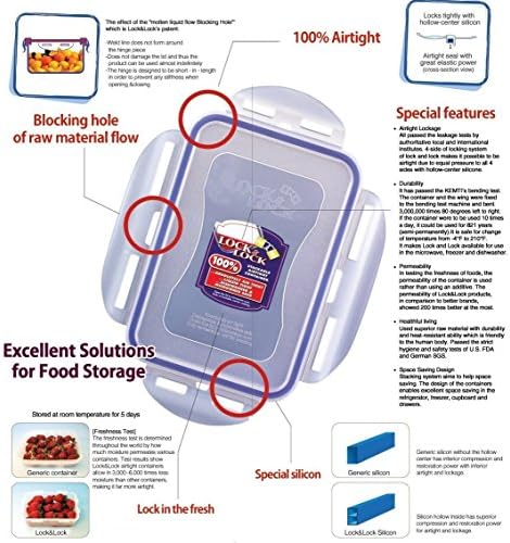 LocknLock HPL884 - Food Storage Container - Dishwasher and Microwave Safe - BPA Free - 100% Air and Water Tight - Clear/Blue - 8L