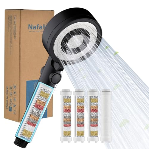 Nafall Pommeau Douche avec 4 Pp Filtres - Pommeau De Douche Haute Pression Anti Calcaire, Douchette Douche Salle de Bain avec 5 Modes de PulvéRisation, Noir...