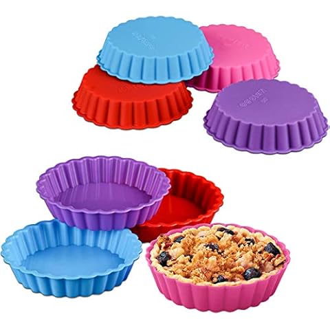 XM-ZHHY 8 Pcs Silicone Cake Pans, Non-Stick Round Pie Moulds, Round Fluted Flan Baking Molds for Muffin, Quiche, Pie, Egg Tart (4 Inches) Cover