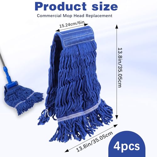 Image of 4 Pack Reusable Cleaning Heavy Duty Mop Heads Commerical Replacement Mop Heads Suitable for Heavy Commercial Industrial Residential Areas -Blue Cotton Looped Replace Mop Head (Deep Blue)