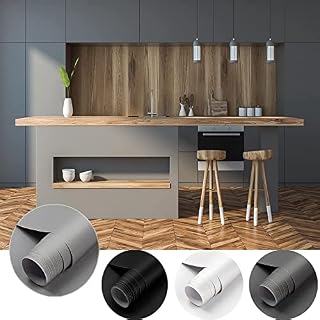 Cahomo Matt Grey Self Adhesive Wallpaper PVC Furniture Stickers Sticky Back Plastic 61 * 550cm (WxL) Decorative Waterproof Vinyl Film Roll DIY Refurbished for Walls Table Cabinets Kitchen Shelf Liner