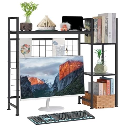 NOVIMANGO Computer Desktop Bookcase Desktop Organizer Shelf Desk Shelf for Top of Desk Black Desk Hutch Dorm 3-Tier Multipurpose Wood Desk Hutch Bookshelf with Adjustable Shelf for Home Office Cover