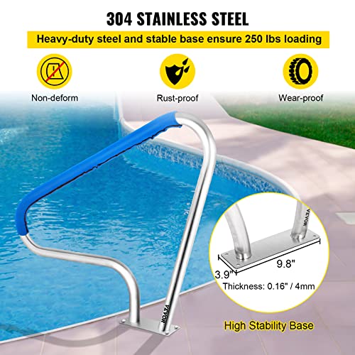 VEVOR Schwimmbad-Handlauf 121,9x91,5 cm Pool Haltegriff Ø 4,8 cm Edelstahl Einstiegshilfe Pool Kurven-Design Griffbogen mit Griffabdeckung & Zubehör Ideal für Schwimmbäder Schräglage Spa Wasserpark