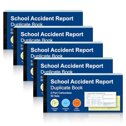 Carnets de rapports d'accidents scolaires autocopiants en lot de 5 pour écoles