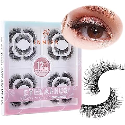 Inmiss Clear Band Short Lashes Fluffy Wispy 3D Faux Mink Eyelashes 12mm C Curl Thick Full Volume Glam Lashes Natural Look 12 Pairs Cover