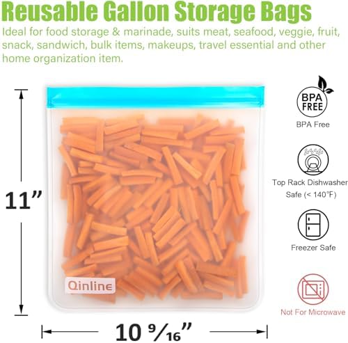 Reusable Gallon Food Storage Bags - 10 Pack Extra Thick Reusable Gallon Freezer Bags Leakproof Plastic Free Lunch Bag - Thumbnail 5