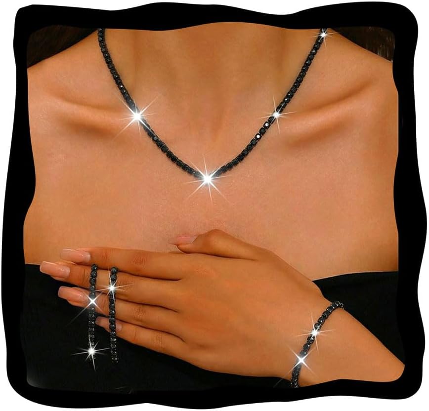 Unicra Rhinestone Bridal Wedding Jewelry Set Silver Necklace Earrings Bracelet Sets Prom Formal Costume Jewelry Sets for Women and Brides