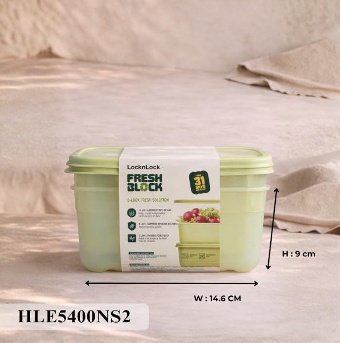 Image of LocknLock Fresh-Block Food Storage Container 1.5L Set of 2 | Storage Containers for Fridge | Vegetable & Fruit Storage Containers for Fridge, Airtight Storage, BPA Free, Microwave & Dishwasher Safe