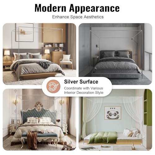 JAYEUW Canopy Bed Frame Queen Size Canopy Bed Frame & Bed Poles Stainless Steel Fit for Four-Corner Bed (Queen) - Thumbnail 7