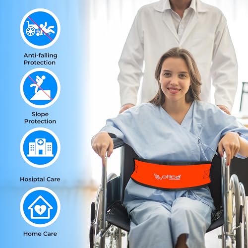 Image of OTICA Wheelchair Safety Belt, Adjustable Length - Orange Anti-Slip and Anti-Fall Wheelchair Strap Seat Belt, Extra Long Size-Suitable for Obese People (Orange, Wheelchair Safety Belt With Pad)