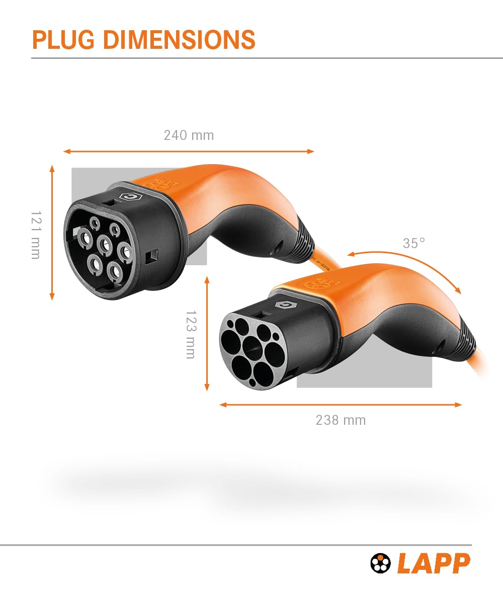 LAPP Mobility Cable Carga Coche Electrico Tipo 2, 22kW, 32A, Autorretráctil, Trifásico, Modo 3 - Cable Recarga EV Rapida - para Casa Wallbox y Estacion De Carga Coche, 5m Naranja