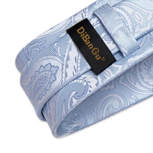 Image of DiBanGu Silk Floral Ties for Men Woven Paisley Necktie and Tie Clip Handkerchief Cufflinks Set for Party Wedding