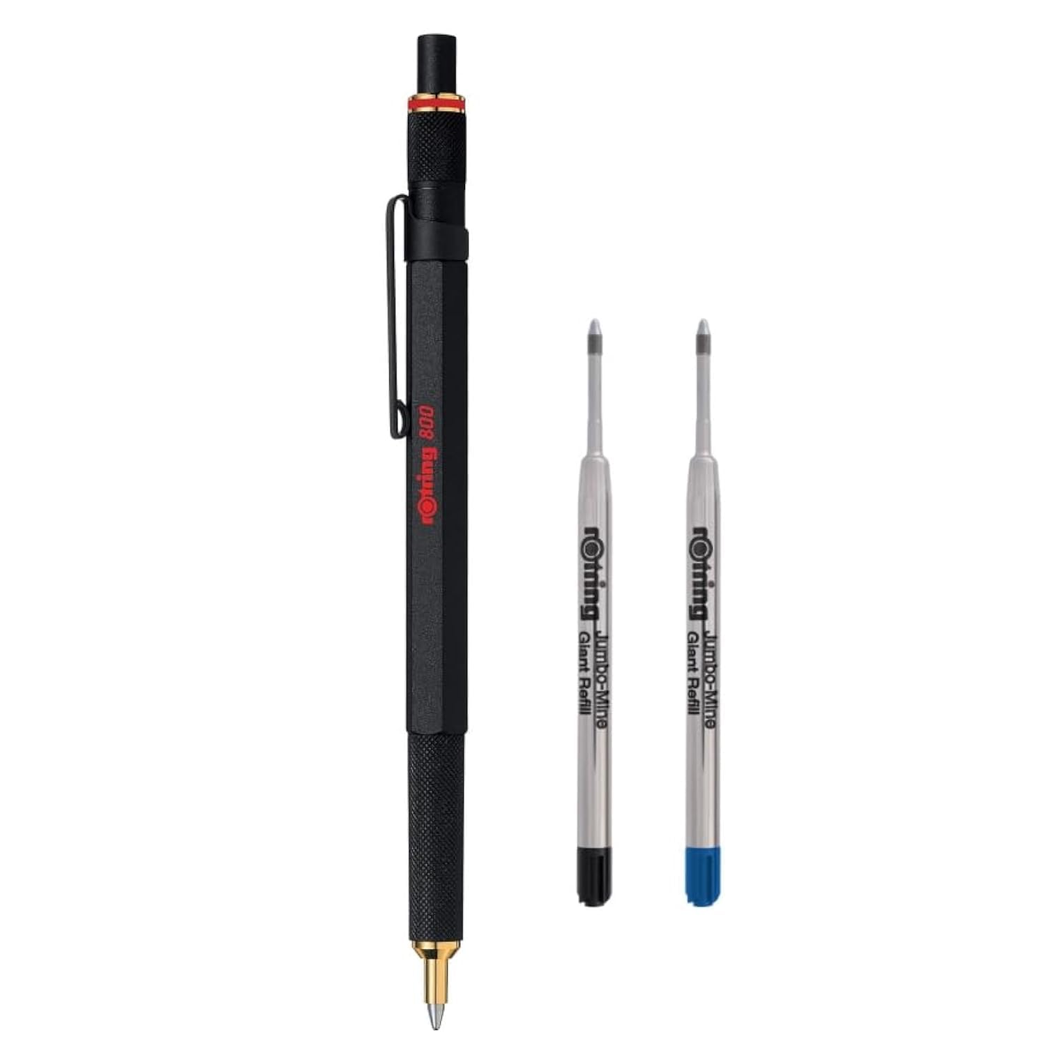 rOtring Juego de 800 bolígrafos | Punta media | Tinta negra | Barril negro | Recargable | Recambios de bolígrafo rOtring Mediano - Negro y Azul