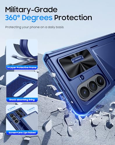 Image of for Samsung Galaxy Z Fold 7 Case with Card Holder RFID Blocking, Built in Slide Lens Cover & Hinge Protection & Screen Protector, Shockproof Wallet Case for Z Fold 7 (Sapphire Blue)