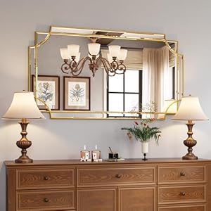 Kelly Miller 28″x50″ Large Gold Mirror for Wall, Modern Elegant Decorative Mirror Rectangular Vanity Mirror Beveled for Bathroom Living Room Bedroom Farmhouse Fireplace Entryway Hallway