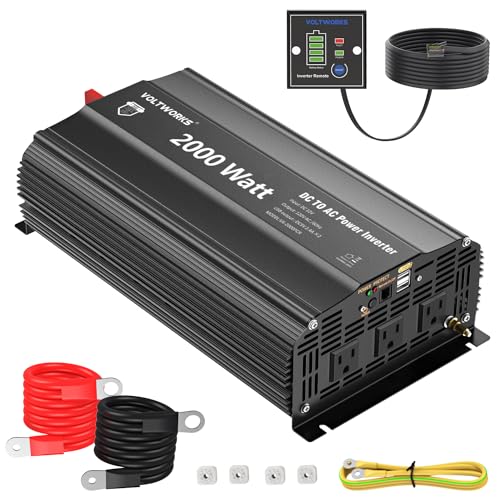 Power Inverter 2000Watt 12V DC to 110V 120V AC Built-in UL Approved Fuses with Remote Control & 2.4A...