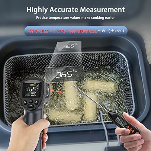 Digital Infrared Thermometer Temperature Gun -58°F To1022°F: Non Contact Ir Temp Gun With Adjustable Emissivity & Max-Min Measure For Cooking, Pizza Oven, Grill & Engine #TOP1