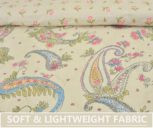 Image of IVAZA Luxury Ultrasonic Punch AC Comforter Blanket - Quilted Microfiber Floral Pattern, Lightweight Breathable All‑Season Blanket for Bedroom, Travel (Singled Bed,228x152 CM) (Paisley Beige)