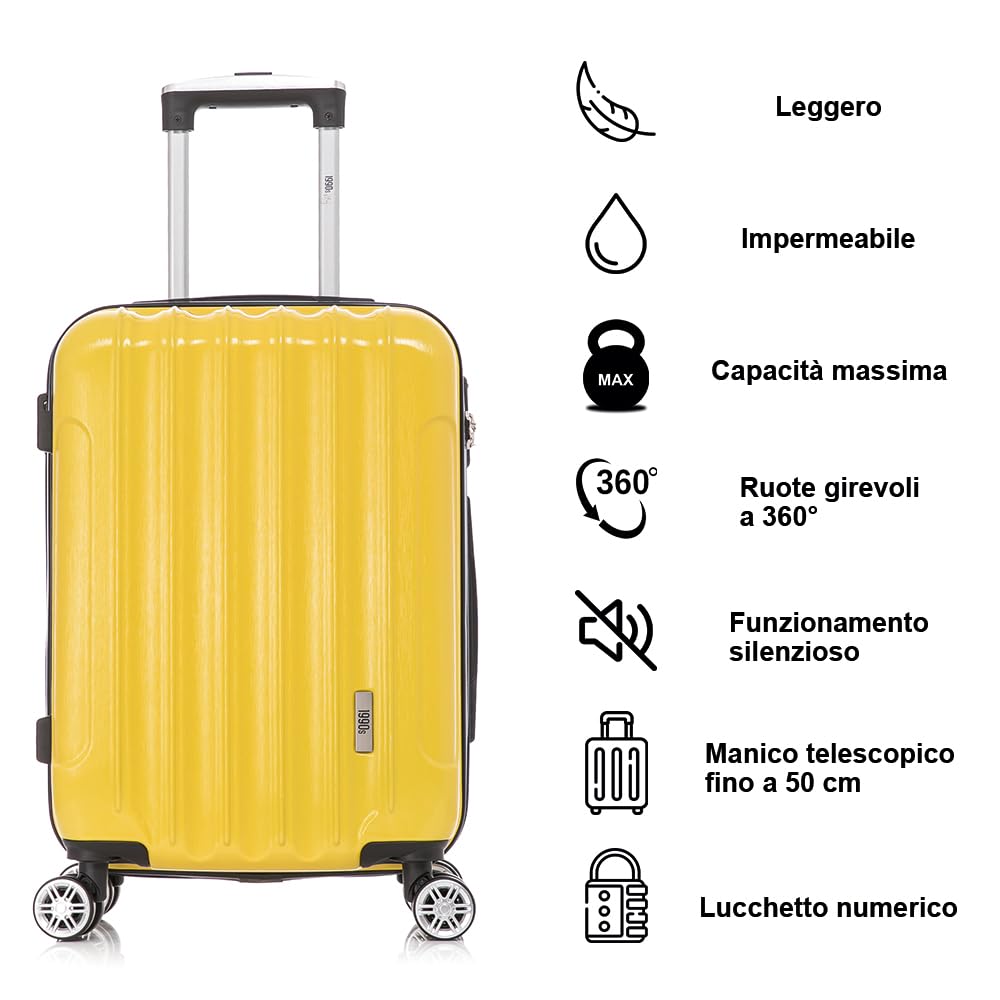 1990s Maleta de Cabina Policarbonato 55x40x20cm (40L) - 20 Pulgadas - Amarillo