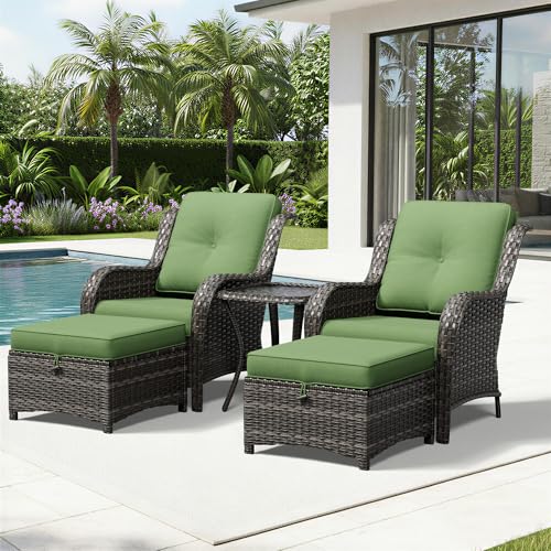 Image of Joyside 5 Piece Wicker Patio Furniture Set, Rattan Patio Chairs with High Back, Deep Seating, Wide Armrest, Thickened Cushions, Outdoor Furniture for Deck, Porch Use