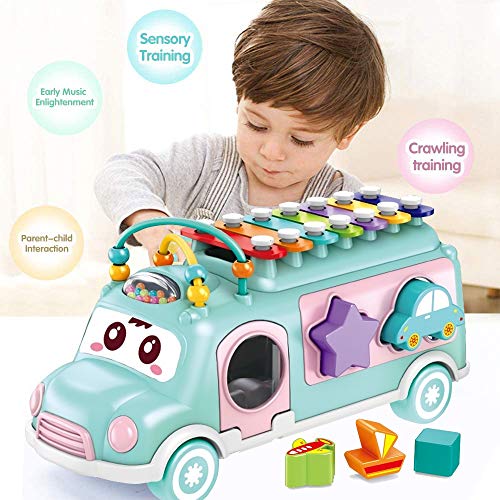 aPerefectLife School Bus Toy | Push & Pull Toy Xylophone with Safe Mallets | Learning Educational Toys for Baby & Toddler | Blocks for Boys and Girls (Blue) - Thumbnail 4