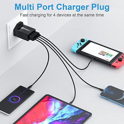 USB Plug Fast Charger UK, 4-Port Quick Charge 3.0 USB Wall Charger Power Adapter Fast Charging Multi USB Port Charger Output 2.4A for iPhone 14 13 12 11 SE Xs Max XR X 8 7 6 iPad, Samsung, LG,and More