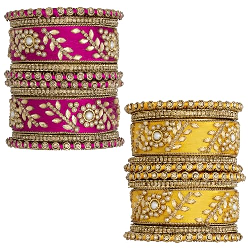 Image of Peora Silk Thread Kundan & Stone Studded Chuda Bangles Set Gift for Women