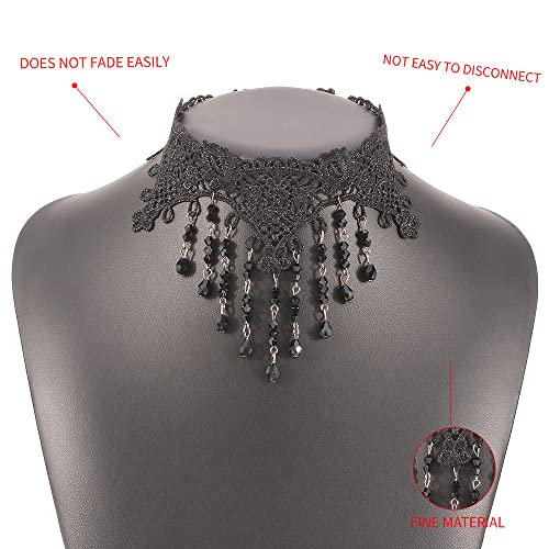 Asphire Gothic Lace Choker Necklace Black Crystal Tassel Collar Necklace Sexy Women's Costume Party Vintage Thick Choker4