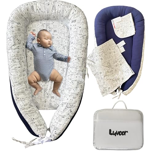 LUVOOR Baby Lounger Newborn Essentials, 3 in 1 Baby Nest, Blanket, Changing Mat Multipurpose, Portable Set, Infant Mattress Seat, Breathable Cover, Travel Bed, Shower Gift, Dock a tot, Tummy Play Time