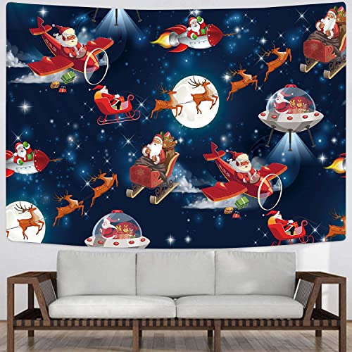 Kyku Christmas Hanging Tapestry Santa Reindeer Tapestry Xmas Festive Tapestry Decoration 3D Print Fabric Tapestries For Bedroom Living Room Classroom Decor Theme Party Home College (51.2 X 59.1) #TOP4