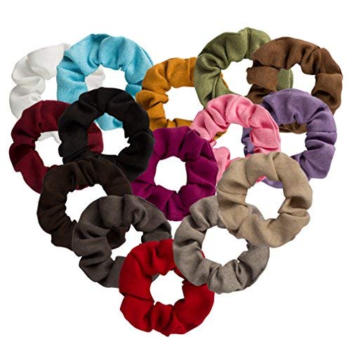 Scrunchies for Hair Scrunchies - Suede Fabric Colorful Ties Ponytail Holder Scrunchy Bobble Hair Bands, 15 Colors