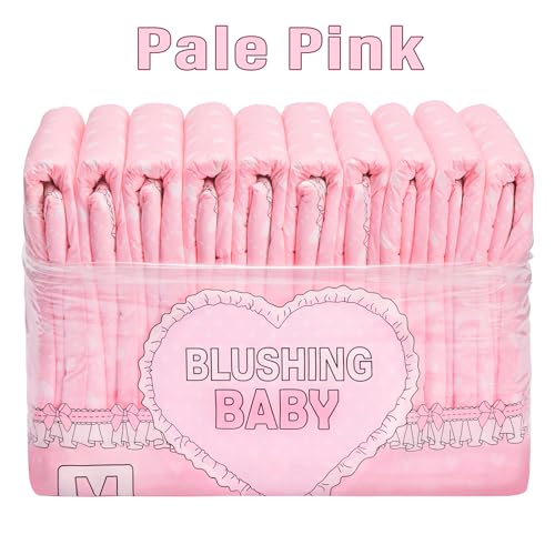 Image of Littleforbig Printed Adult Brief Diapers 10 Pieces - Blushing Baby Pale Pink (Medium 28 inch-38 inch)