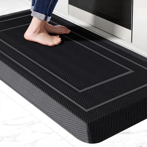 UKISS 9/10"" Extra Thick Cushioned Anti Fatigue Kitchen Mat, Waterproof High Density Foam Standing Desk Mat, Non-Slip Ergonomic Comfort Mat for Kitchen, Office,Workstation Black (Black, 20" 