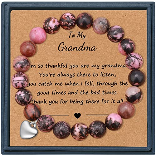 Grandma Gifts For Birthday Natural Stone Bracelet For Women Happy Birthday Grandma Gifts Heart Charm Bracelet Elastic Beaded Bracelets Yoga Healing Gifts For Mother’s Day Christmas Thanksgiving Birthday #TOP14