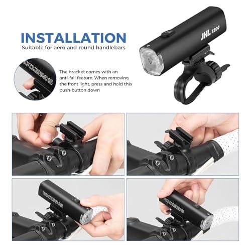 Image of ROCKBROS Bike Headlight 1200 Lumens 5000mAh USB-C Rechargeable Aluminum Alloy IPX6 Anti-Dazzling LED Bike Light 360Adjustable for Night Mountain Road Cycling