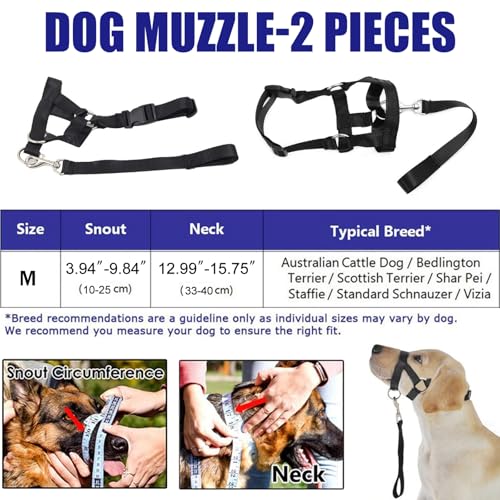 JSTHHTT 2 Pcs Hundehalfter Mit Gepolstertem Stoff, Hundehalfter mit Sicherheitsgurt, Verhindert, DASS Ihr Hund an der Leine zieht, Kopfgeschirr für Hunde, Leicht, mit gepolstertem Nasenriemen