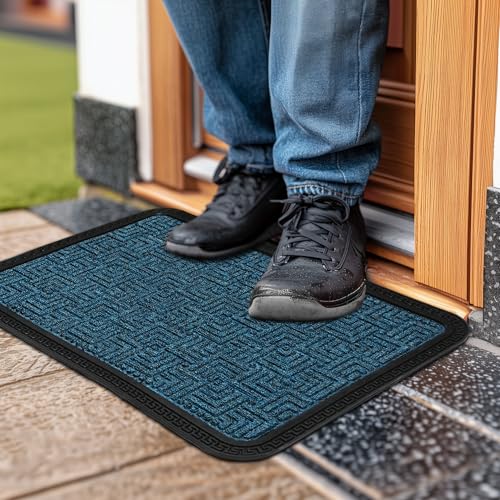 Image of Encasa XO Door Mat for Home Entrance, Polypropylene Floor Mat Blue
